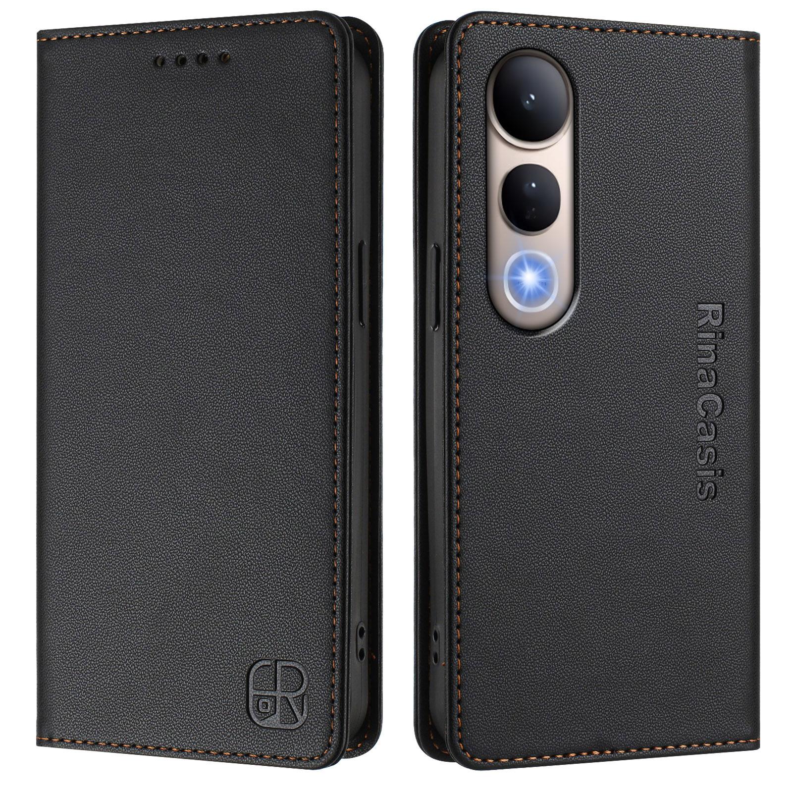 

Для vivo V50 Lite 5G Кожаный чехол RINACASIS RC01 Чехол для телефона с RFID-блокировкой Кошелек Подставка Black