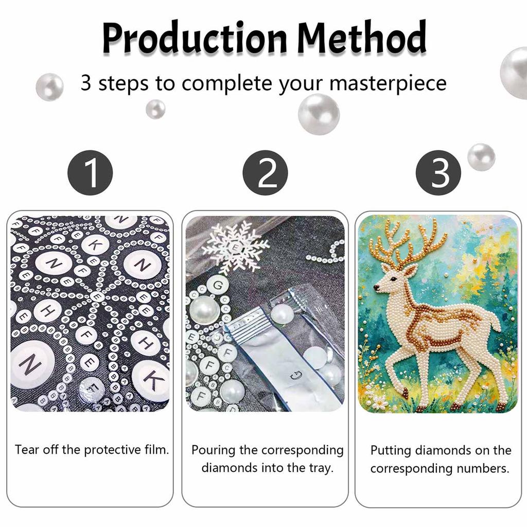 DIY Pearl Art Deer Painting Kit 5D Crystal Rhinestone Embroidery for Bedroom Living Room Wall Decoration Handmade Craft