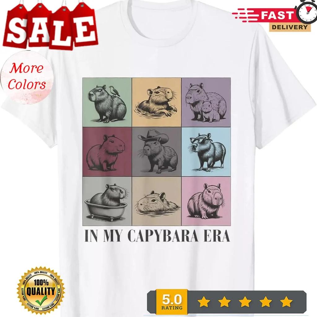 2025 In My Capybara Era Lover T Shirt Vintage Washed Comfortable Versatile Soft Slightly Stretched Designer Clothes Streetwear