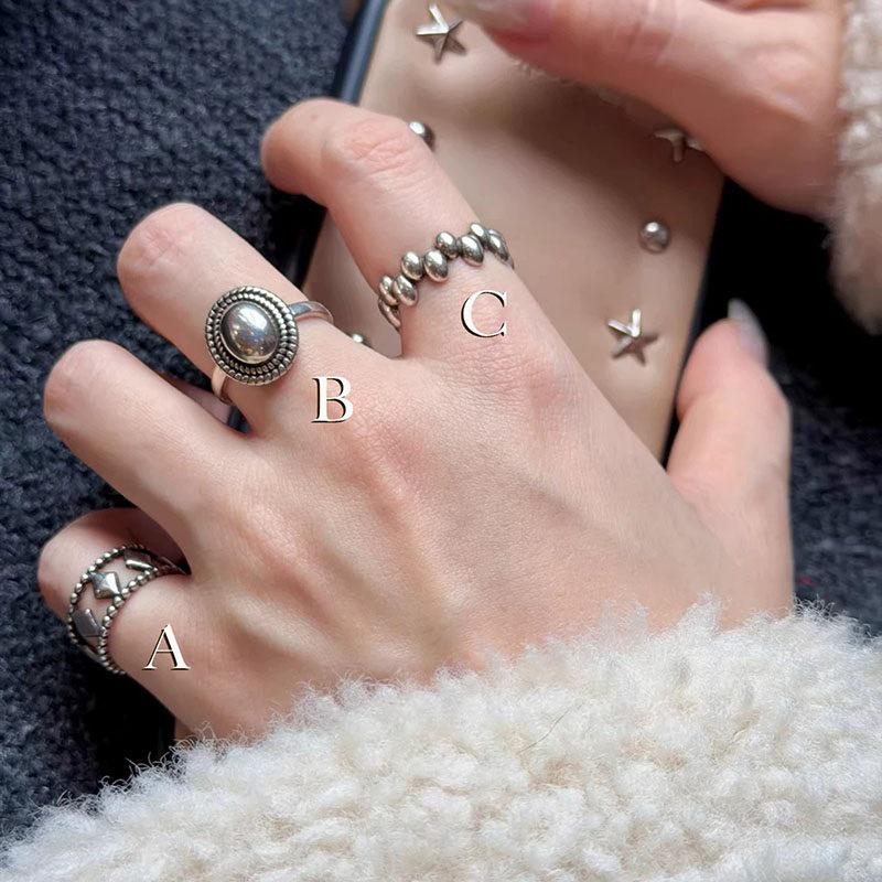 Vintage Silver Geometric Oval Ring - High-End Stackable Retro Fashion Adjustable