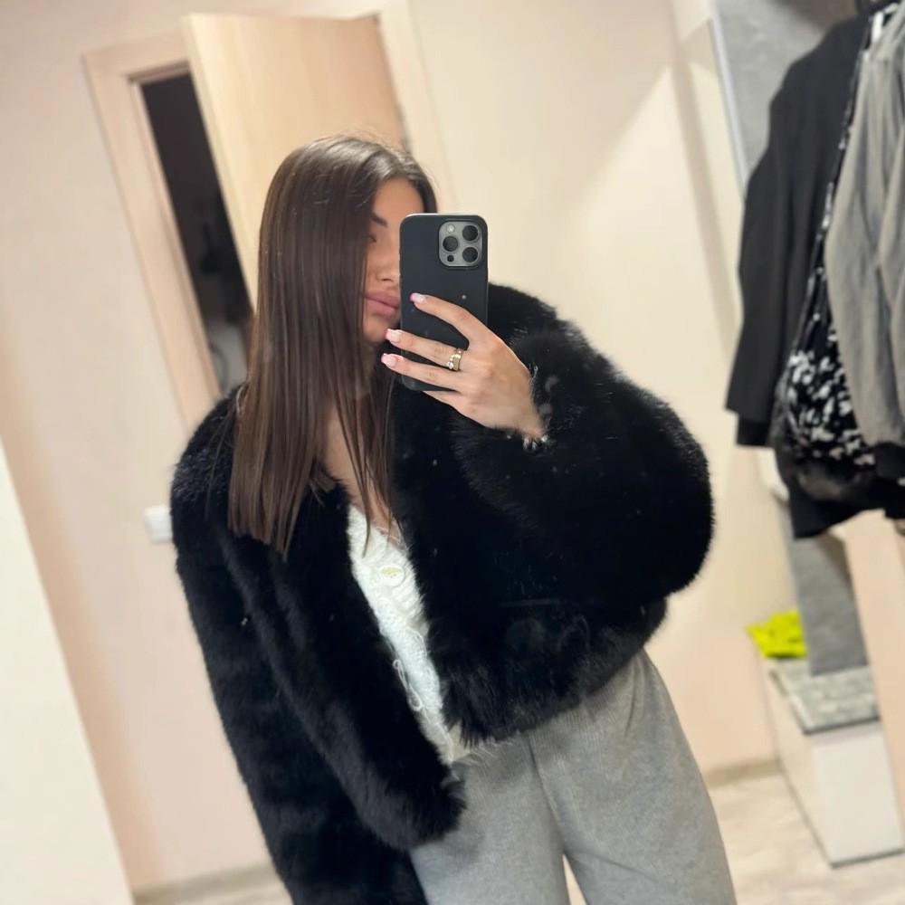 Palton Scurt Casual de Damă cu Blană de Vulpe Toscana - Stil Stradal European & American