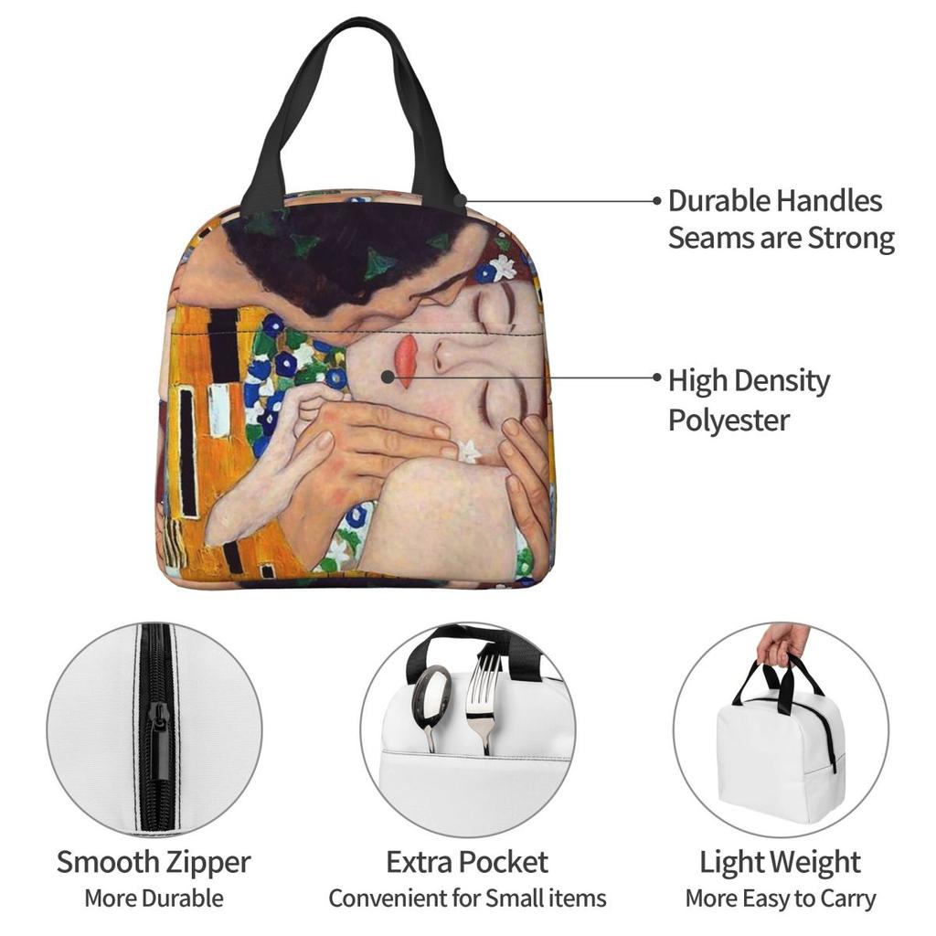 The Kiss By Gustav Klimt Insulated Lunch Bag for Kids School Cooler Thermal Food Box Tote Portable Lunch Boxes Container