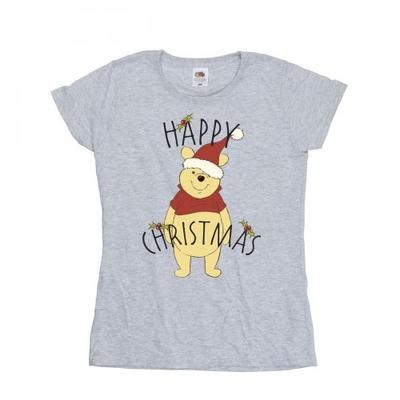 Womens/Ladies Winnie The Pooh Happy Christmas Holly Cotton T-Shirt