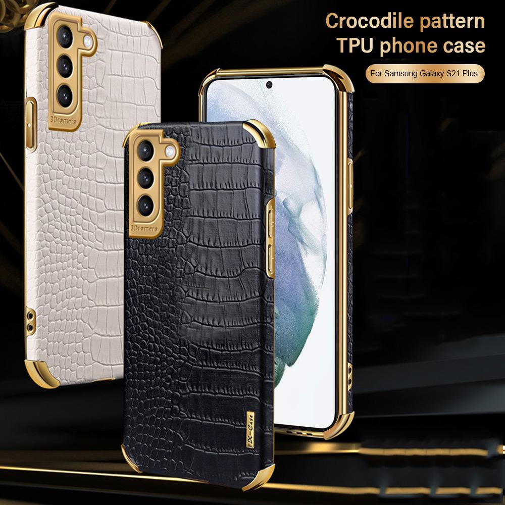 Crocodile Leather Cover For Samsung Galaxy S23 Ultra S21 Ultra S22 Ultra S24 Ultra S24 Plus S21 FE S24Ultra Case Silicone Coque