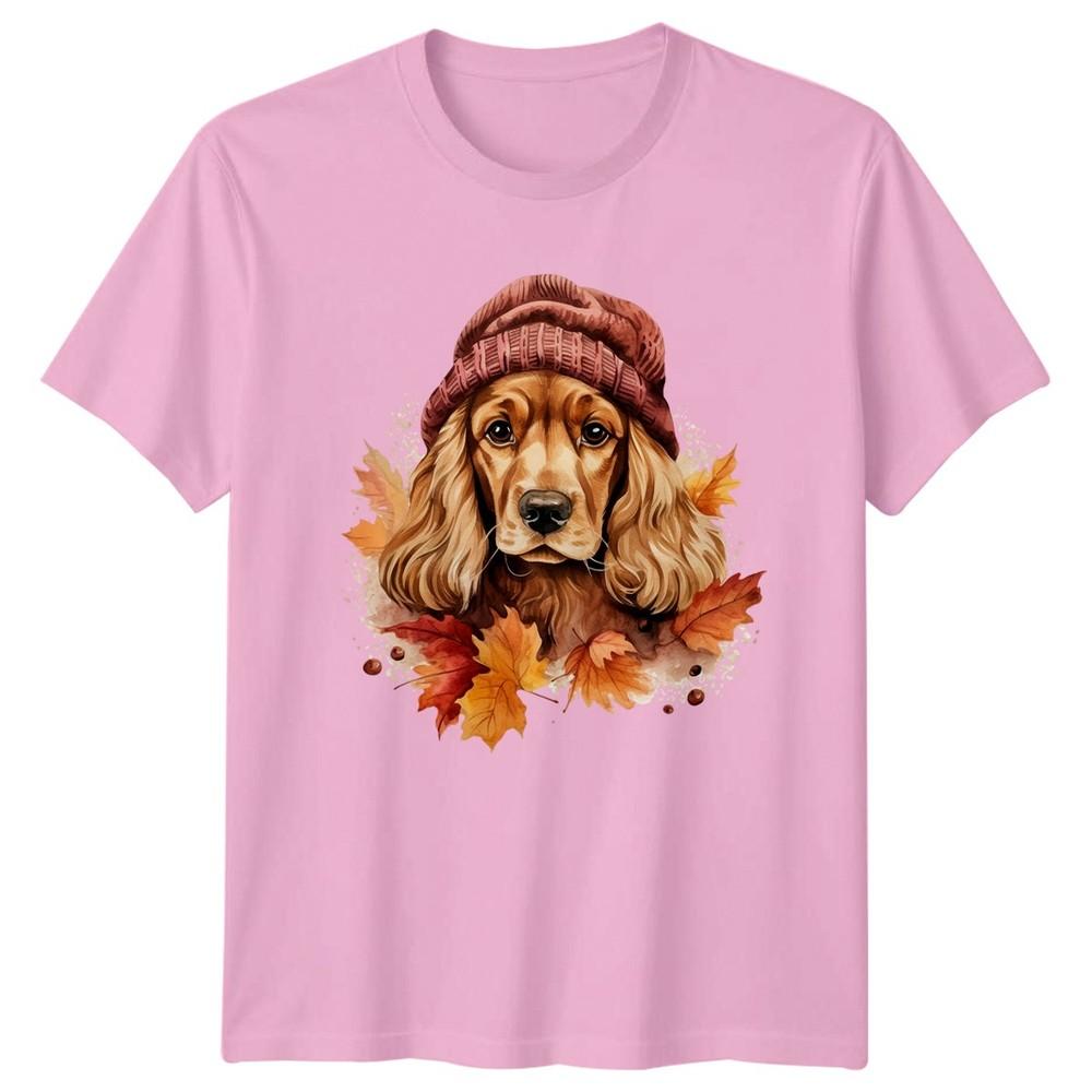 Watercolor Cocker Spaniel Dog Wearing Unisexs TShirt Autumn Fall Leaves Dog Pet