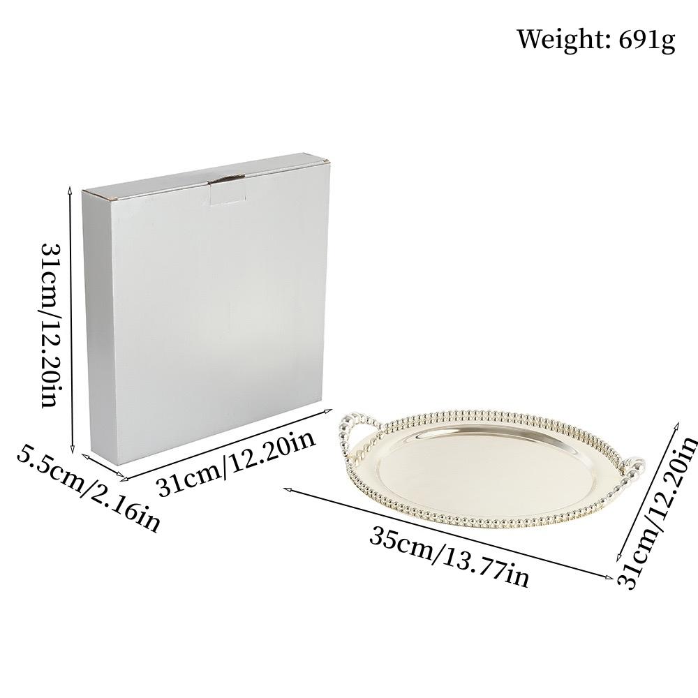 European Style Polishing Texture Circle Shape Tray,Silver Alloy Tea Disc Home Cheese Food Plate,Snack Disc Table Decoration