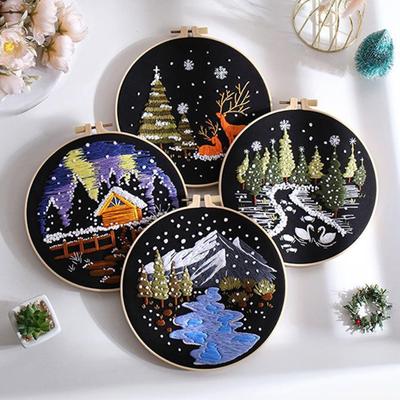 Christmas Embroidery Kit Easy Snow Scene Winter Embroidery Kit Holiday Decorations For Kitchen Living Room Desktop Window