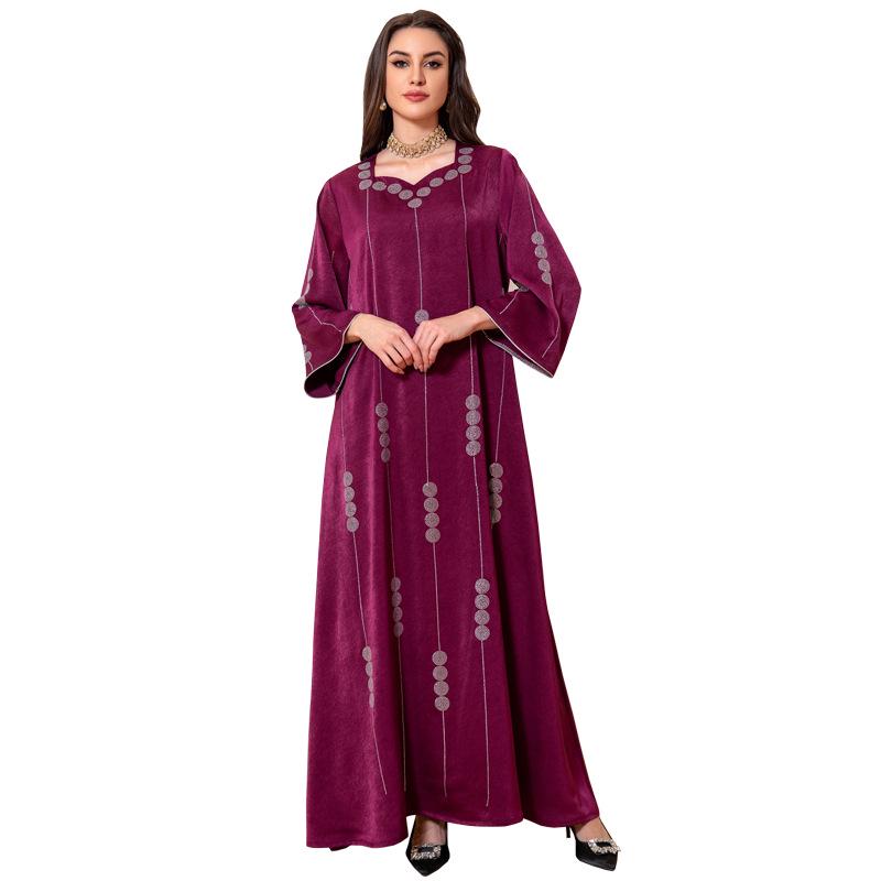 Dubai Satin Embellished Muslim Jalabiya Dress