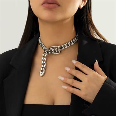 Women Necklace Fine Punk Lock Link Chain Retro Party Necklace Adjustable Belt Buckle Design Jewelry Gift