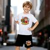 Boys 2 Piece Hamburger and Fries Print Outfit, Short Sleeve T-Shirt and Shorts Set for Kids Age 5-14, Black and White Sporty Casual Summer Clothes