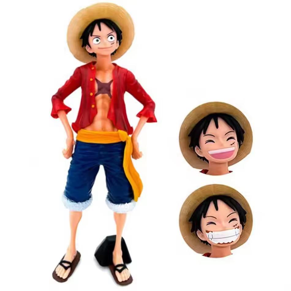 28cm One Piece Anime Figure Confident Smiley Luffy Three Form Face Changing Doll Action Figurine Model Toy‘s Kits