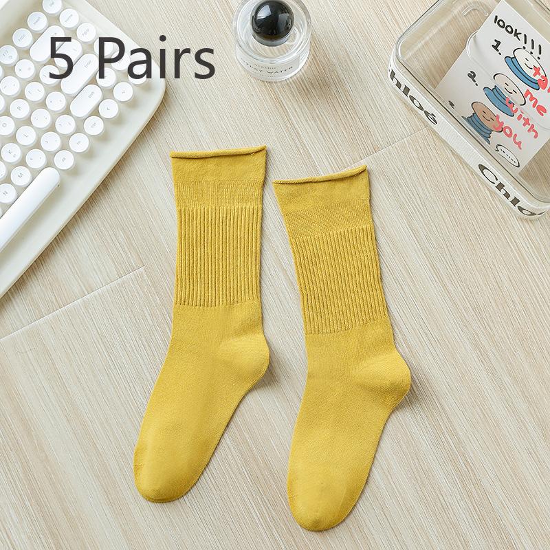 5 Pairs of Medium Length Pure Cotton Socks That Are Versatile for Women In Autumn and Winter