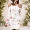 Plus Size Ladies Slanted Off Shoulder Long Sleeve A Line Dress