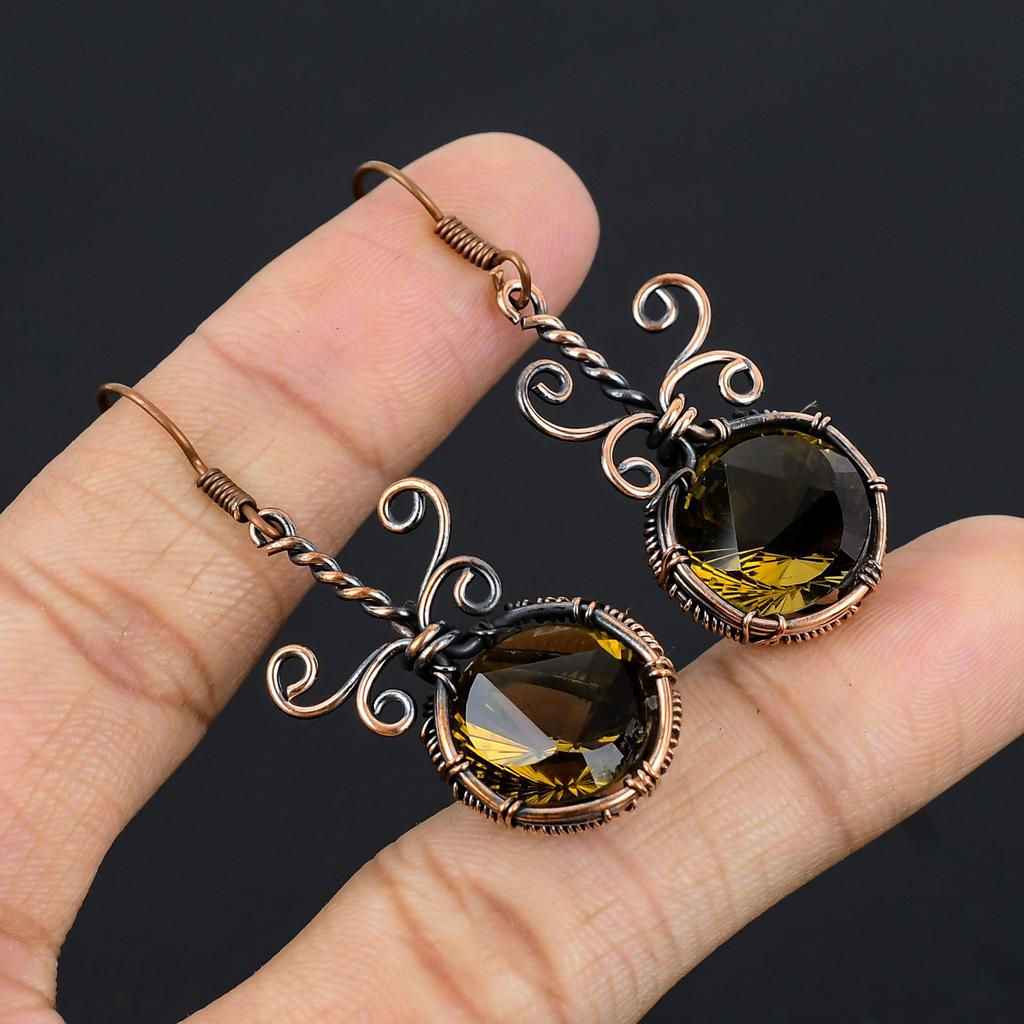 Smoky Topaz Earrings Gemstone Jewelry, 999 Copper Wire Wrapped Earrings, Handmade Beautiful Jewelry Earrings