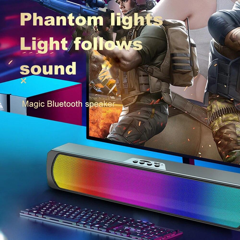 Portable Wireless Subwoofer with RGB Backlit Colorful Light Bluetooth-compatible Speaker for Home Desktop Laptop Support TF Card USB