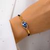 Bohemian Evil Eye Bracelet for Women Trendy Rhinestone Blue Eye Motif Black Drawstring Bracelet Gilrs Party Jewelry Gift