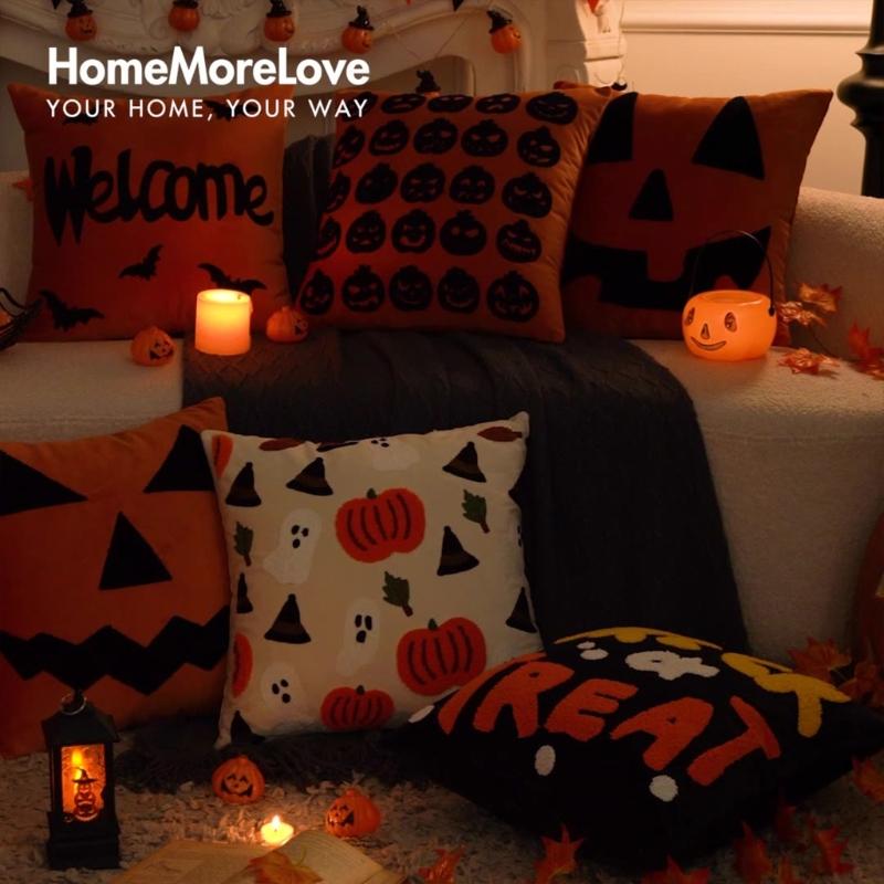Sturdy Polyester Halloweens Throw Pillowcase With Closure Seasonal Embroidery Sofa Bedroom
