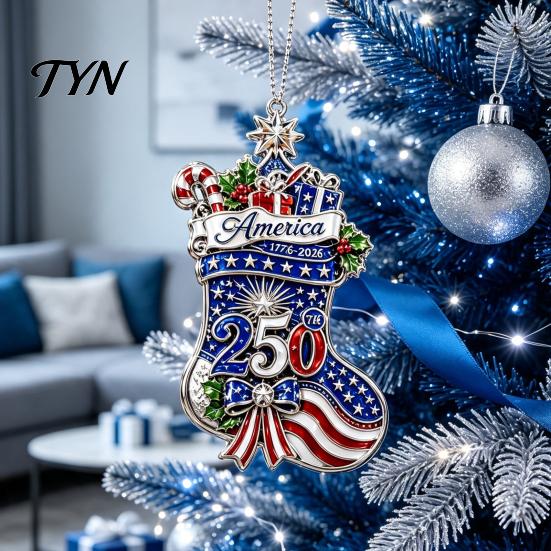 Patriotic Gift for Friends 250th Anniversary Christmas Ornament, Acrylic Hanging Decor Ornaments with Eagle Santa Liberty Bell,1776-2026 Commemorative