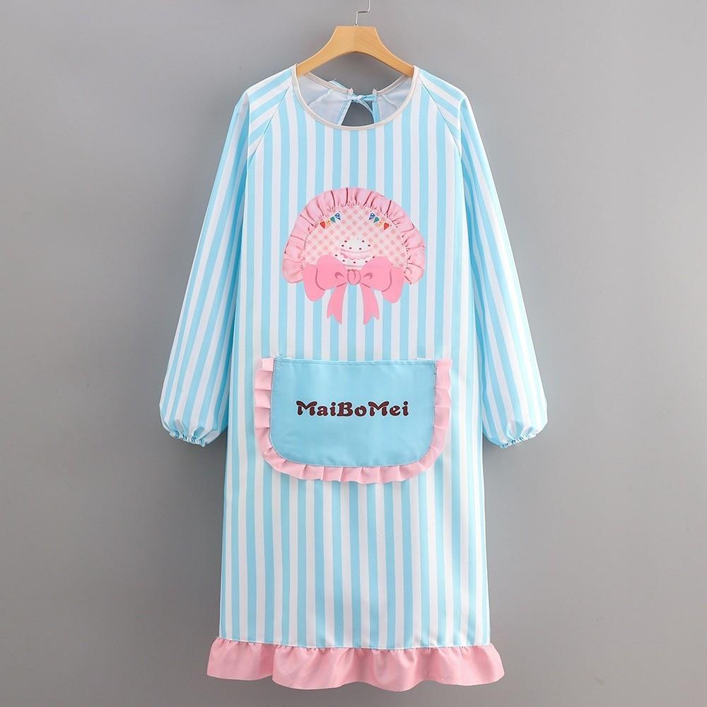 Polyester Cotton Dress Style Apron Oil-Resistant Stripes Kitchen Cover Up Waterproof Cute Bow Cake Working Clothes Kitchen Use