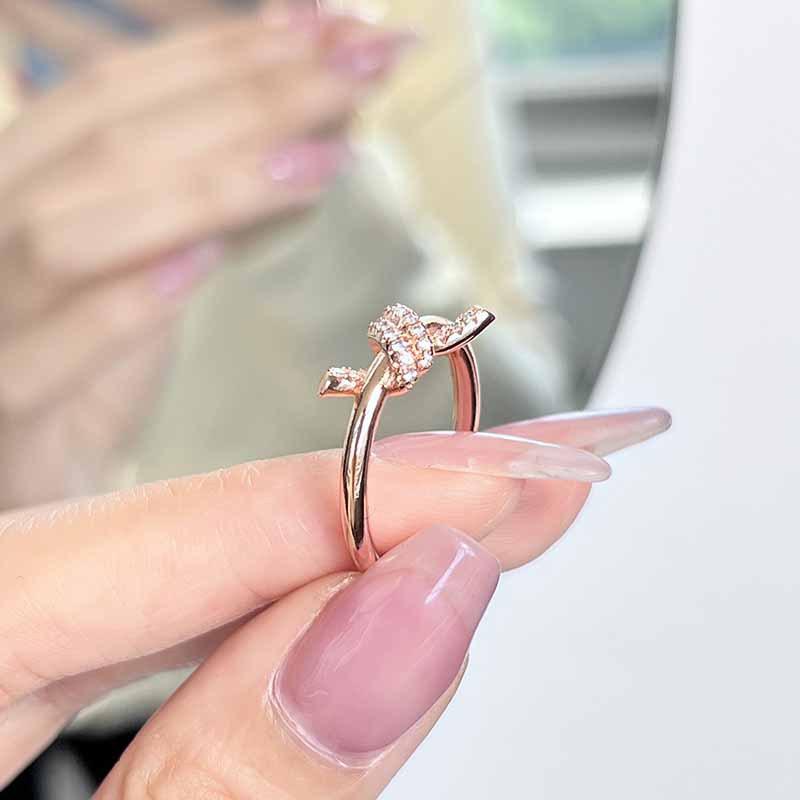 Niche Design Sense Light Luxury Personality Knotted Index Finger Opening Simple Diamond Zircon Women'S High-End Ring
