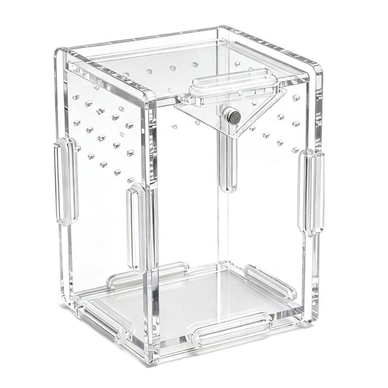 Klare Lebensraumbox für kleine Reptilien Tiere, Beobachtungsfenster Acrylgehege Belüftetes Design mit seitlichen und oberen Luftöffnungen