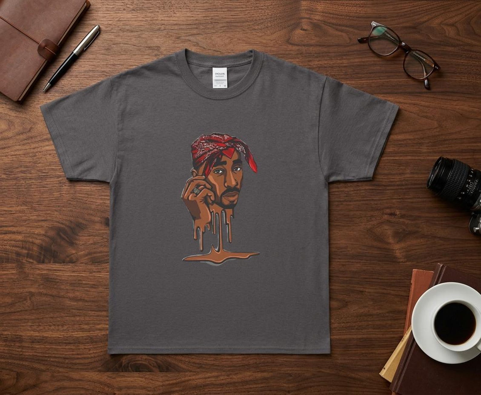 Melting Bandana Portrait Tee | Drip Art Graphic T-Shirt 2XL