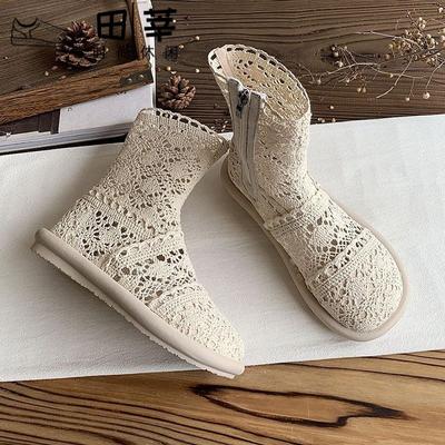 Summer New Literary and Artistic Mori Series Hollow Mesh Short Boots Female Cool Boots Casual Fairy Sandals Flat Heel Breathable Thin Boots