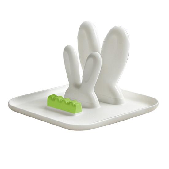Pot Lid Organizer with Card Slot Cute Drain Tray Double-Layer Bunny Ears Shape зелёный