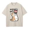 Manga Retro Washed Cotton T-Shirt Cat Chinoiserie Style Vintage Top Tee Casual Streetwear Men Women Unisex T Shirt
