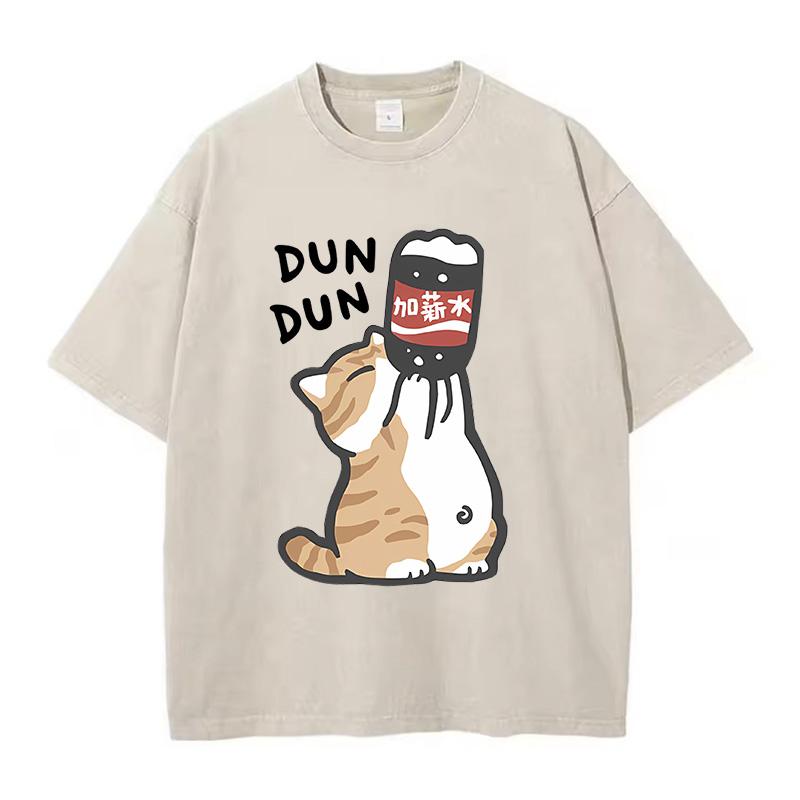 

Manga Retro Washed Cotton T-Shirt Cat Chinoiserie Style Vintage Top Tee Casual Streetwear Men Women Unisex T Shirt 3XL