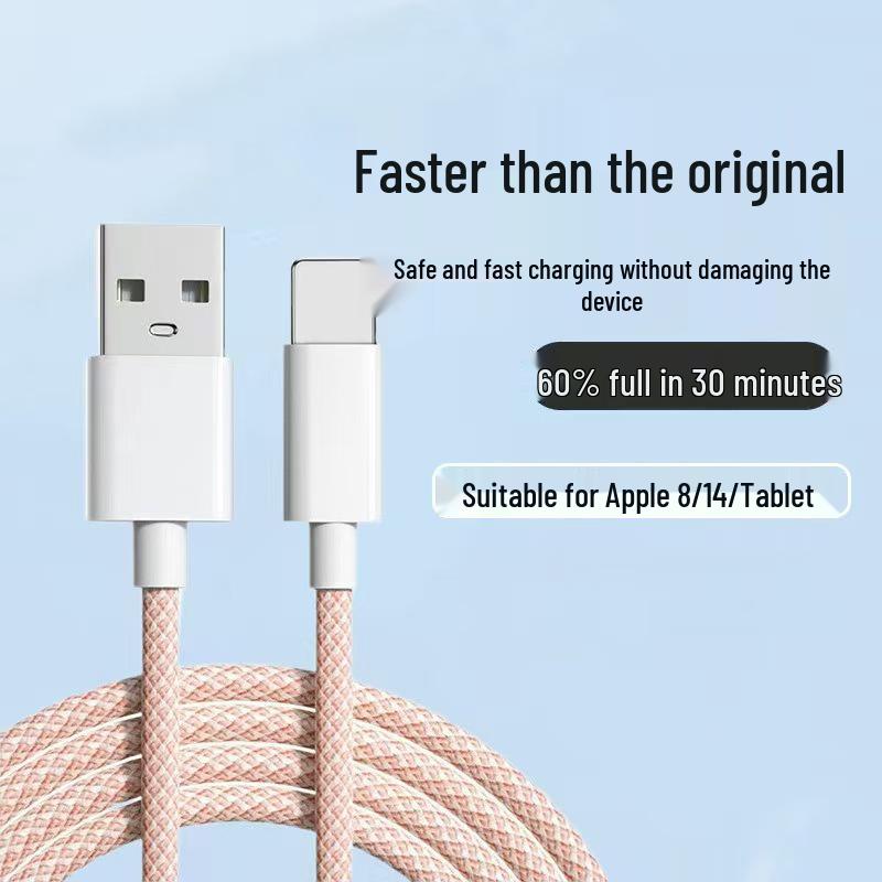 Apple 8/13/14 Fast Charging USB Cable - 27W PD, Colorful Braided Design.