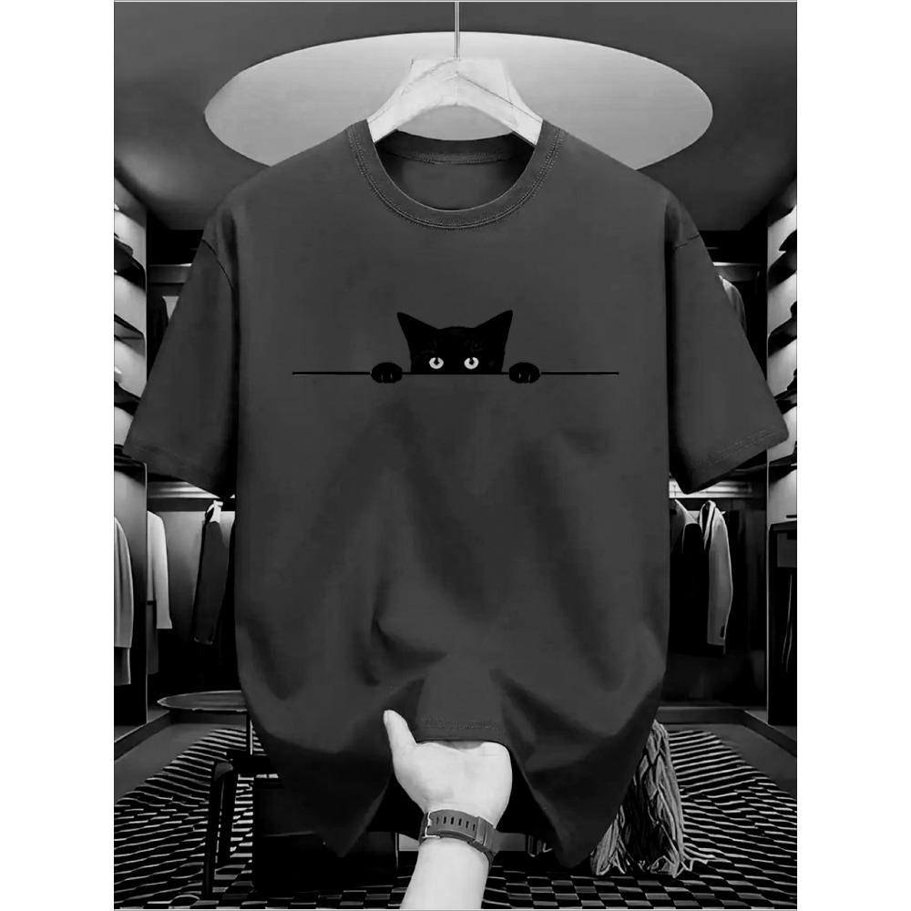 Women's Funny Cute Black Cat Meme T-Shirt Men Oversize Tee Cotton Short Sleeve Vintage Top Casual Top