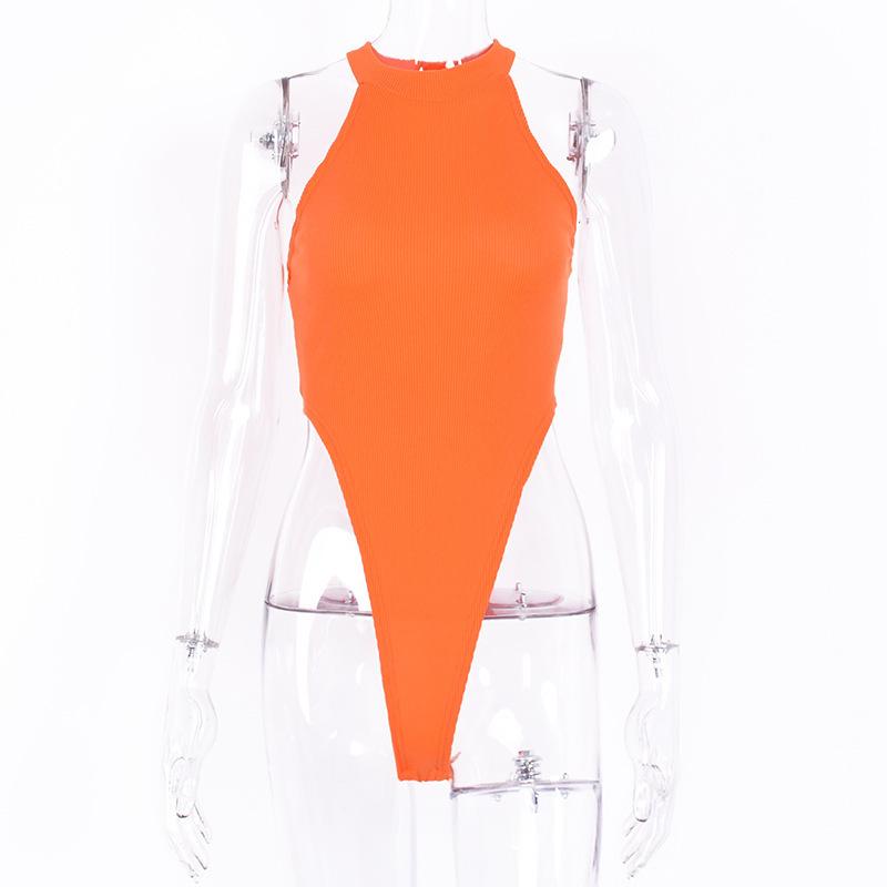 Women's Solid Color Tight-Fitting Sexy Shoulder-Cut Sleeveless Slim-Fit High-Necked Inner Jumpsuit