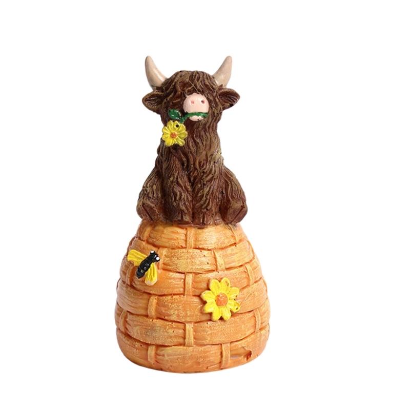 

Resin Highlands Cow Sculpture Spring Desktop Ornament Resin Texture for Family with Kids and Pet Easy Cleaning
