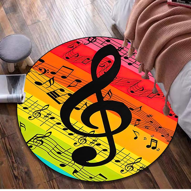 1Pc Staff music Circular Print Rug - home decoration Carpet For Living Room Bedroom Flooring Computer Chair Area Rug