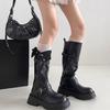 Black retro British style thick heel platform boots women's 2025 autumn and winter new boots tall and thin knight boots