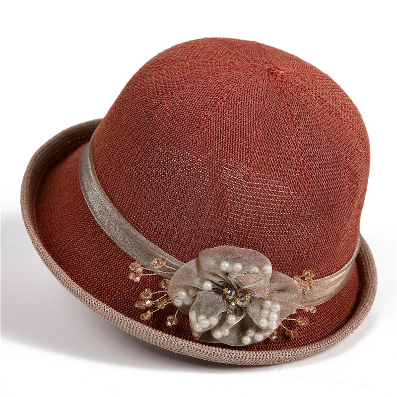 Top Hat Lady Summer British Mother Bucket Hat Sun Hat Dome Crimped Knitted Breathable Basin Hat
