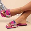 Colorful flat-bottomed slippers women's rhinestone pearl decoration large size women's cool slippers