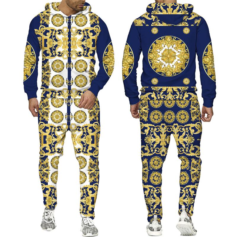 Trening pentru bărbați cu imprimeu 3D Phnom Penh auriu, stil hip hop, hanorac cu mânecă lungă, pantaloni, costum de primăvară toamnă, set de îmbrăcăminte sport pentru jogging pentru bărbați