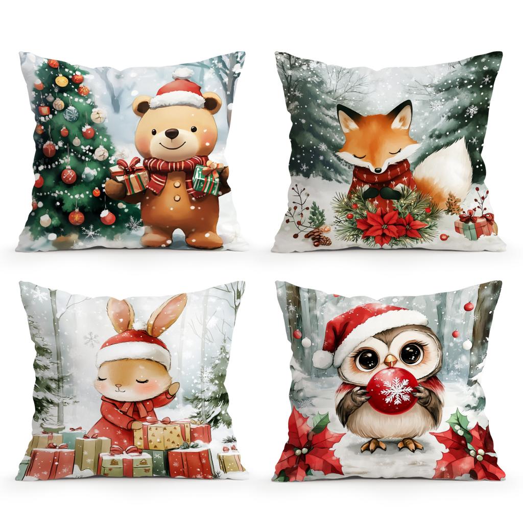 Christmas Style Small Animals Pillowcase Bedroom Sofa Cushion Cover 100% Polyester Living Room Cushion Pillowcase Home Decor