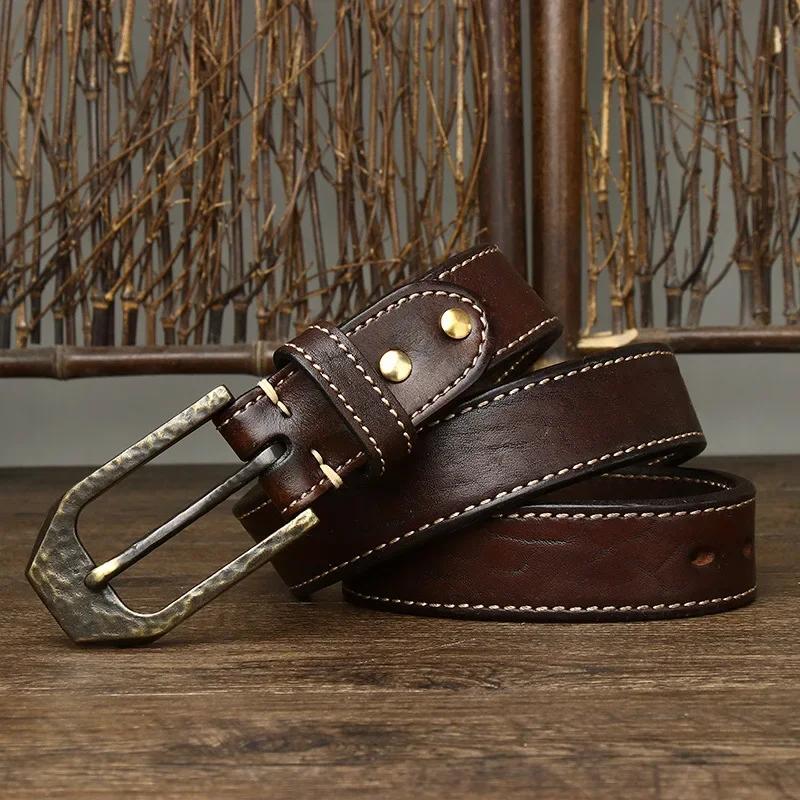 3.8CM Thick Cowhide Copper Buckle Genuine Leather Casual Jeans Belt Men High Quality Retro Luxury Male Strap Waistband Designer