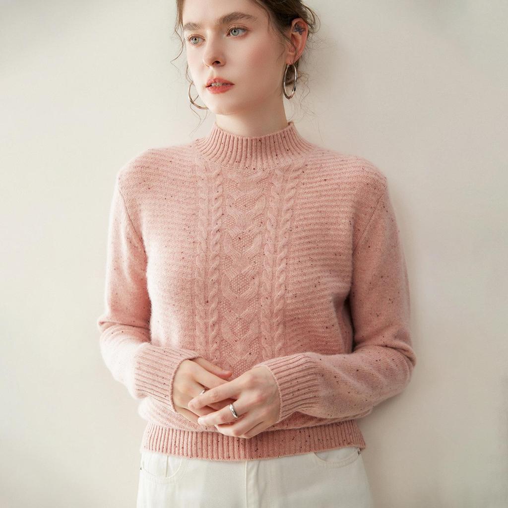 Women's Retro Jacquard Seven-Needle Cashmere Sweater - Thickened Double-Strand, Half-High Neck, Ideal Inner Layer for Autumn and Winter.