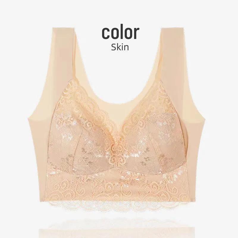 

Кружевной бесшовный цельный бюстгальтер на косточках с боковой поддержкой и фиксированными чашками - Большой размер 3L/2XL 70-80kg