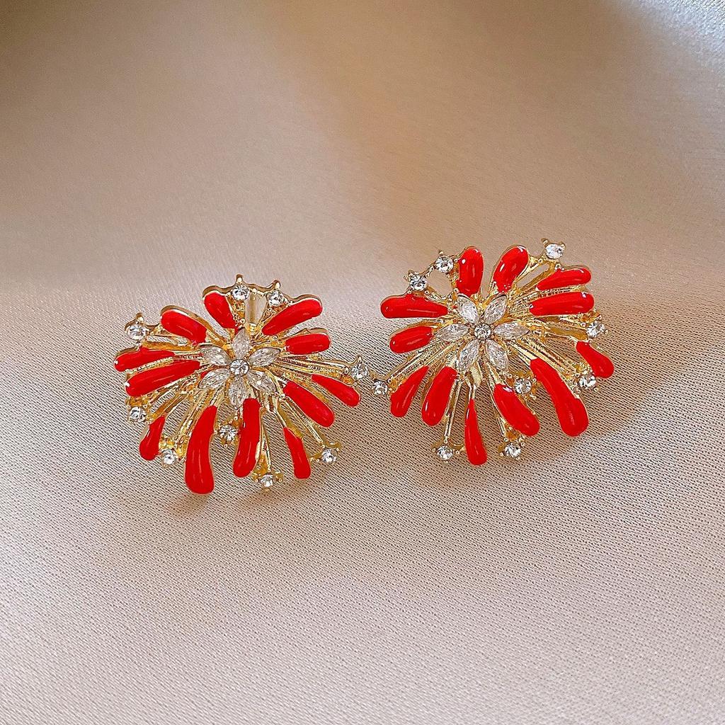 Cold wind super flash zircon snowflake fireworks stud earrings temperament versatile earrings earrings