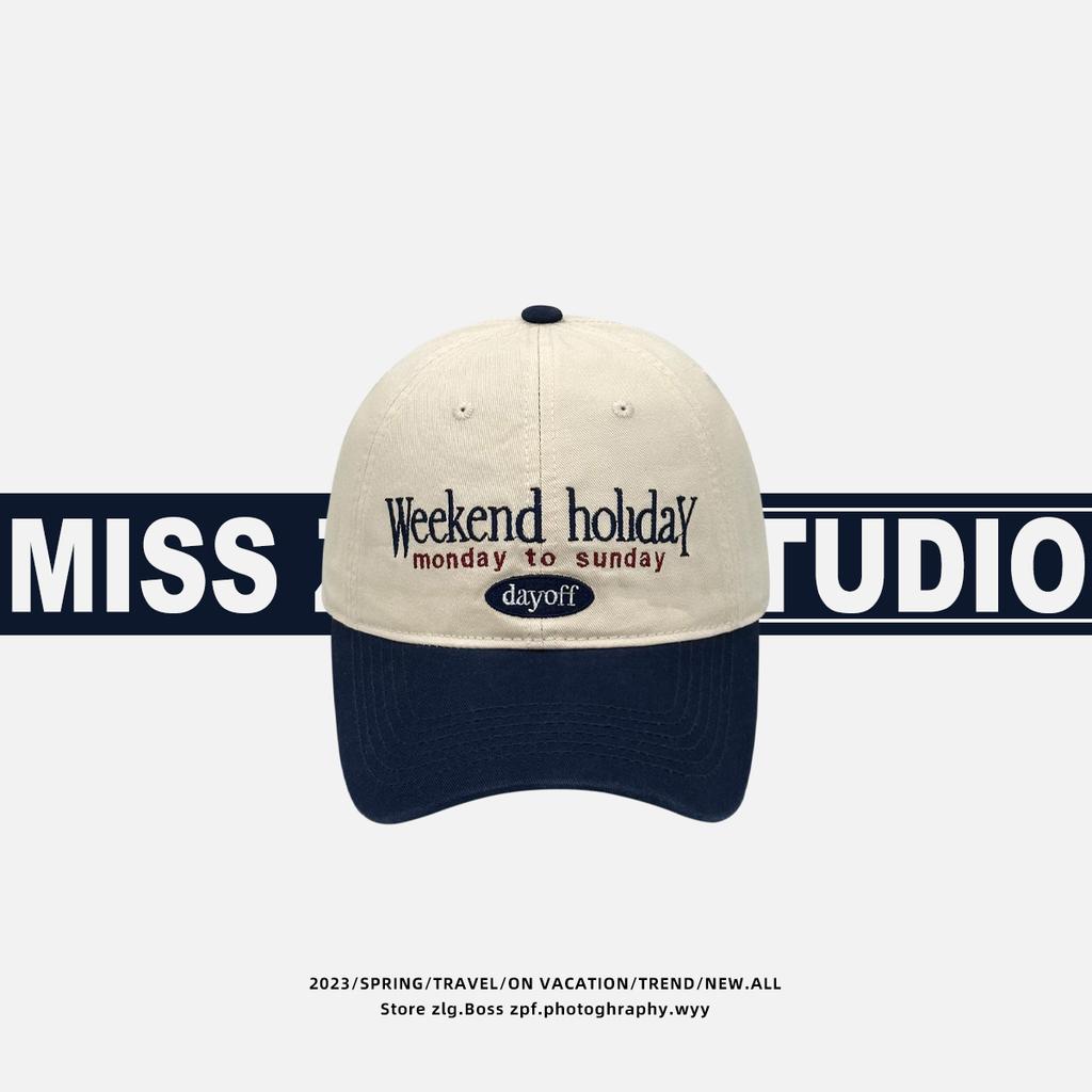 Retro color matching baseball cap women's face is small and versatile soft top cap big head circumference wide brim hat