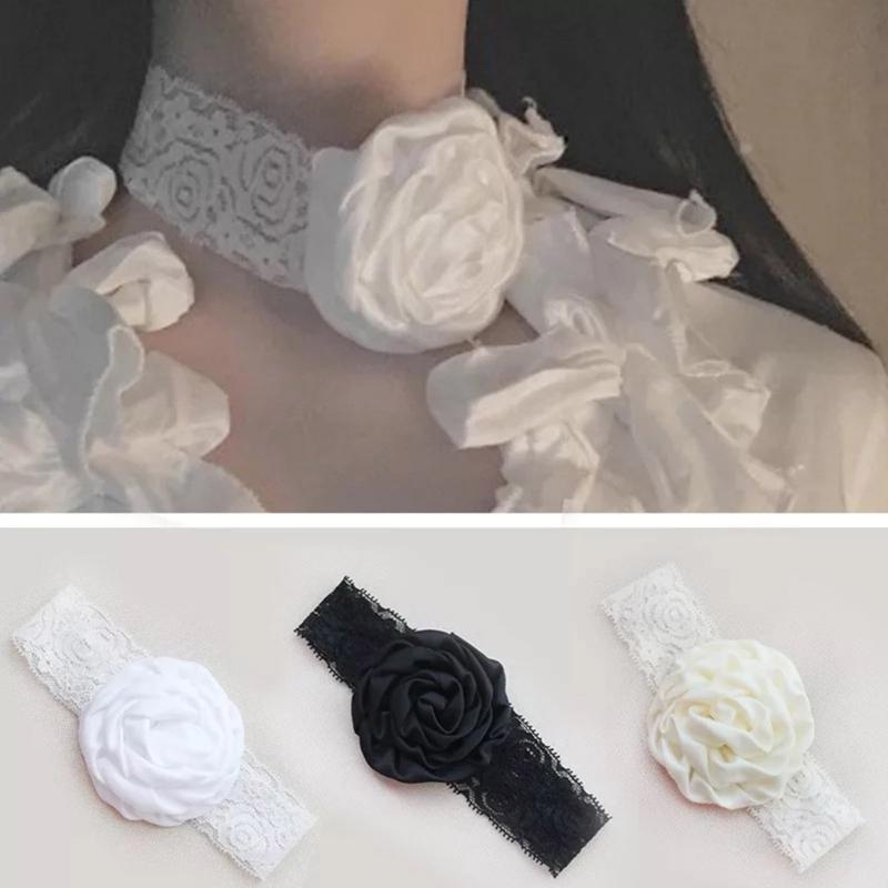 3-color Lace Rose Braided Ribbon Choker Gothic Wide Choker Vintage 90s Lace Choker Collar Necklace for Women Girls