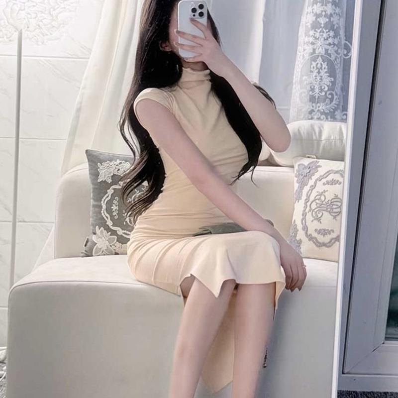 Korean Elegant High-Neck Slim Fit Dress