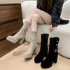 New Style Luxury Women's Vintage Platform Thick High Heel Women Mid-Calf Boots Fashion Slip On Winter Female Western Short Boots