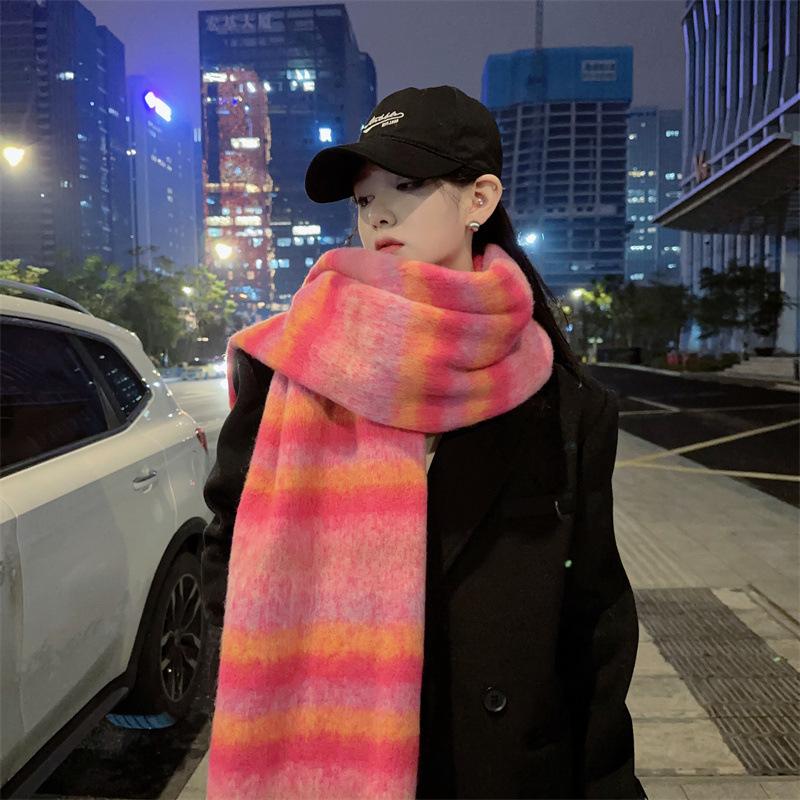 Casual New Imitation Cashmere Color Matching Plaid Large Fringed Scarf Women's Small Fresh and Versatile Student Couple Scarf To Keep Warm