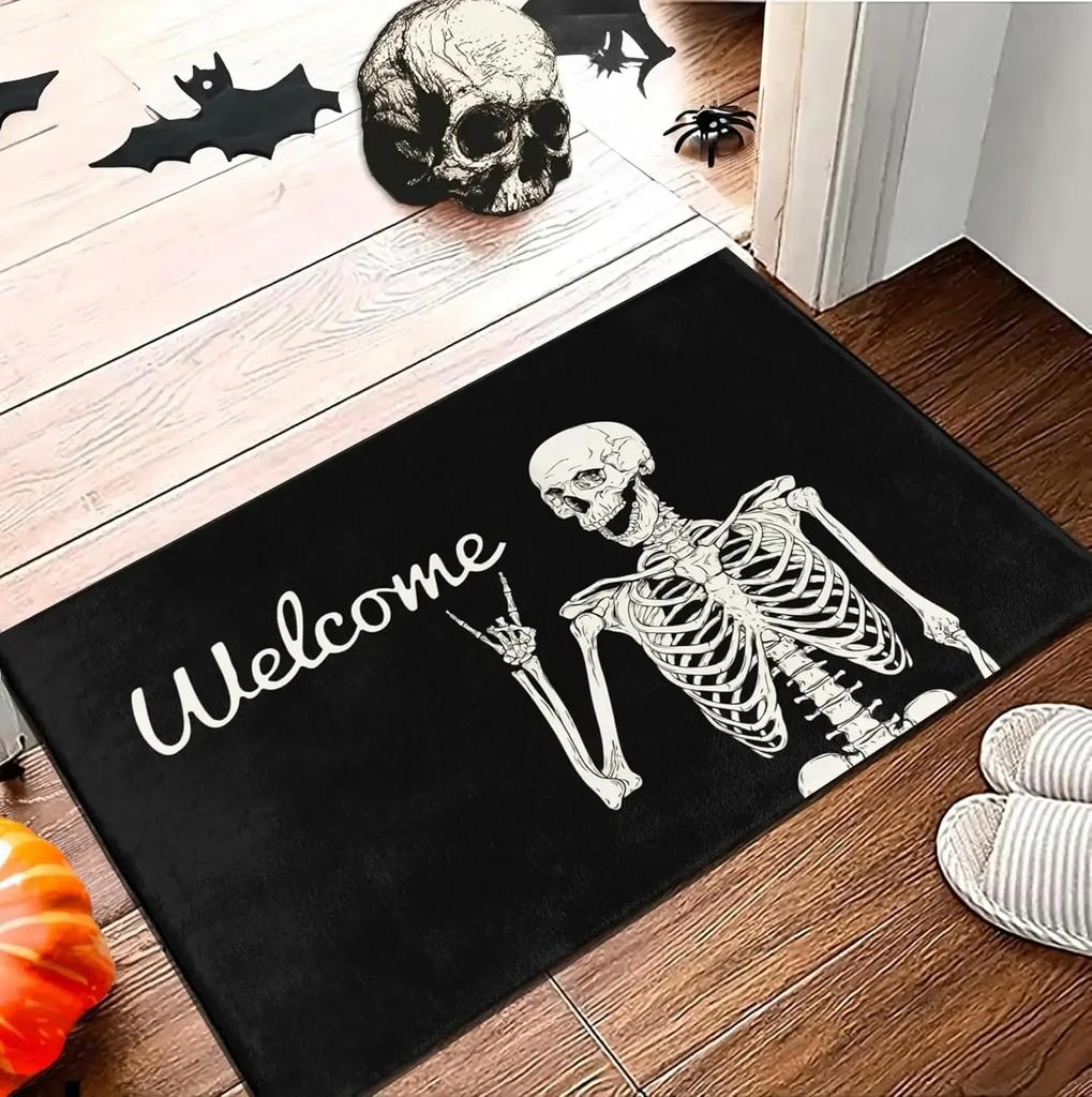 Gothic Skull Pattern Rug Non Slip Floor Mat for Home Living Room Halloween Decor Cool Dark Style Carpet Durable Indoor Door Mat